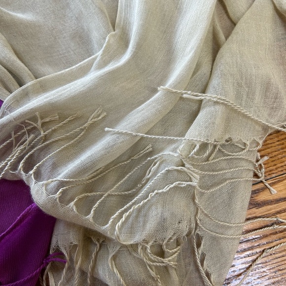 5/$25🦋 Two scarves.  Purple and tan.  Approximately 24” wide x 70 “ long. - Picture 3 of 5